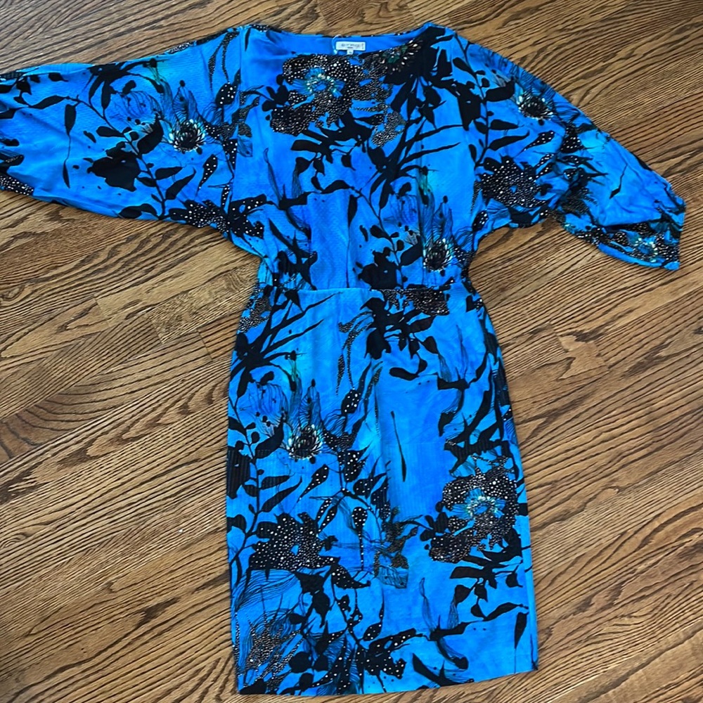 ETRO Royal blue dress with flowers balloon sleeve